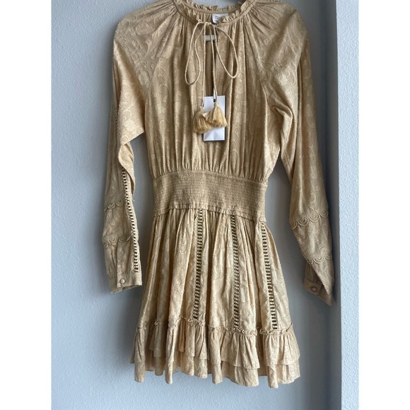 Hemant and Nandita Mavi Mini Dress Smocked Embroidered‎ in Nude Size XS - Picture 5 of 7